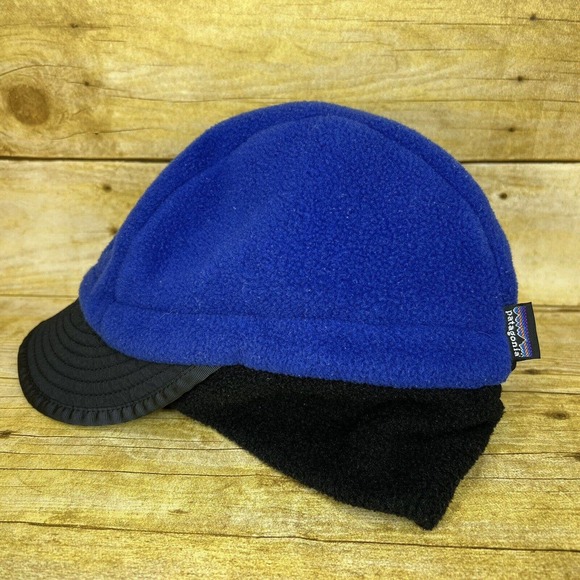 Patagonia Duckbill Synchilla Fleece Hat Cap Vintage Ear Flap Buckle Blue Medium - Picture 2 of 7
